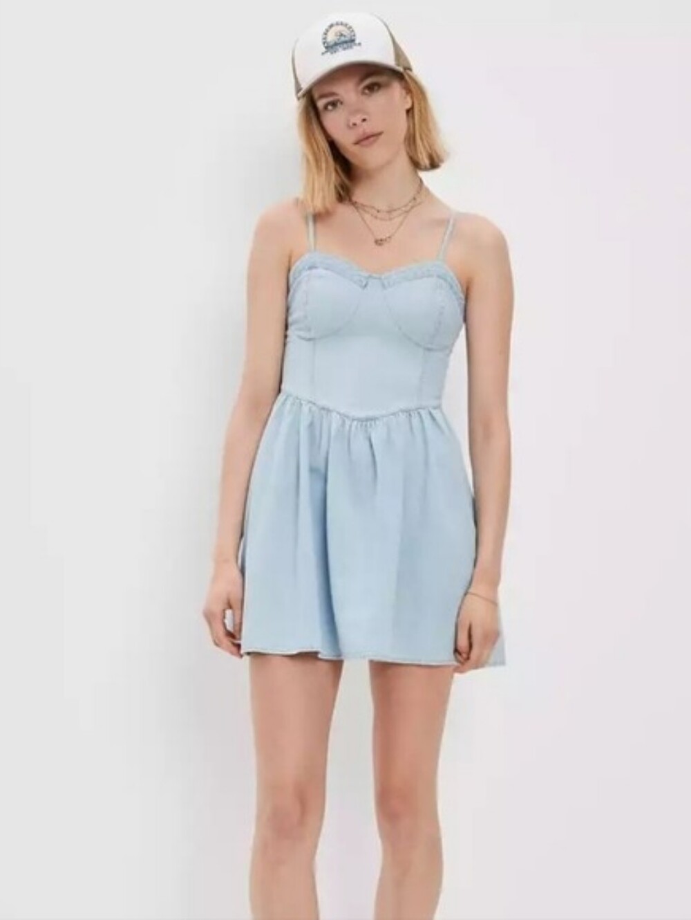 American Eagle Outfitters Light Blue Denim Spaghetti Strap Mini Dress | Sz Small